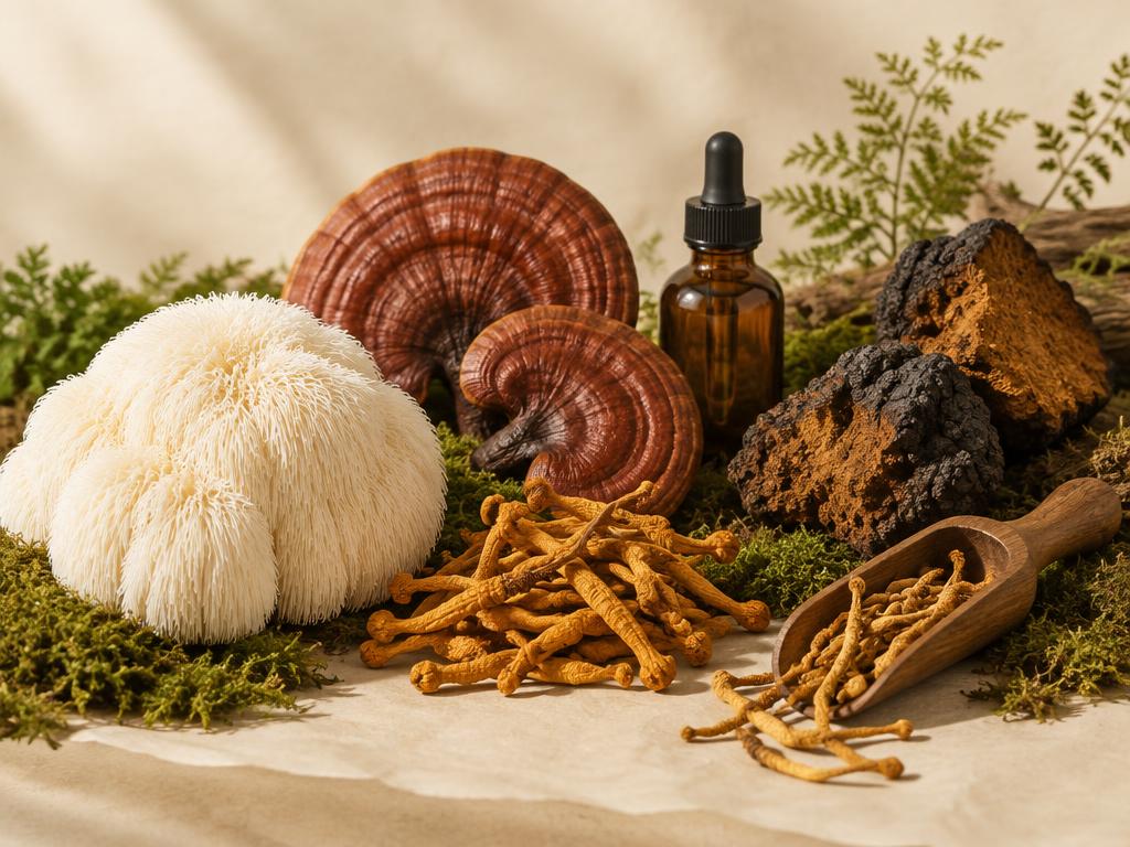Lion's mane, reishi, cordyceps, and chaga mushrooms